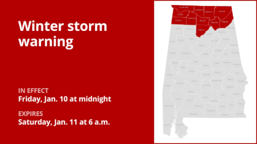 North Alabama under a winter storm warning Friday and Saturday