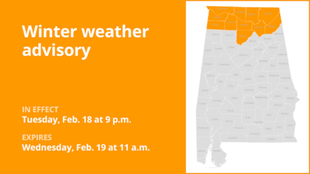 North Alabama under a winter weather advisory until Wednesday midday