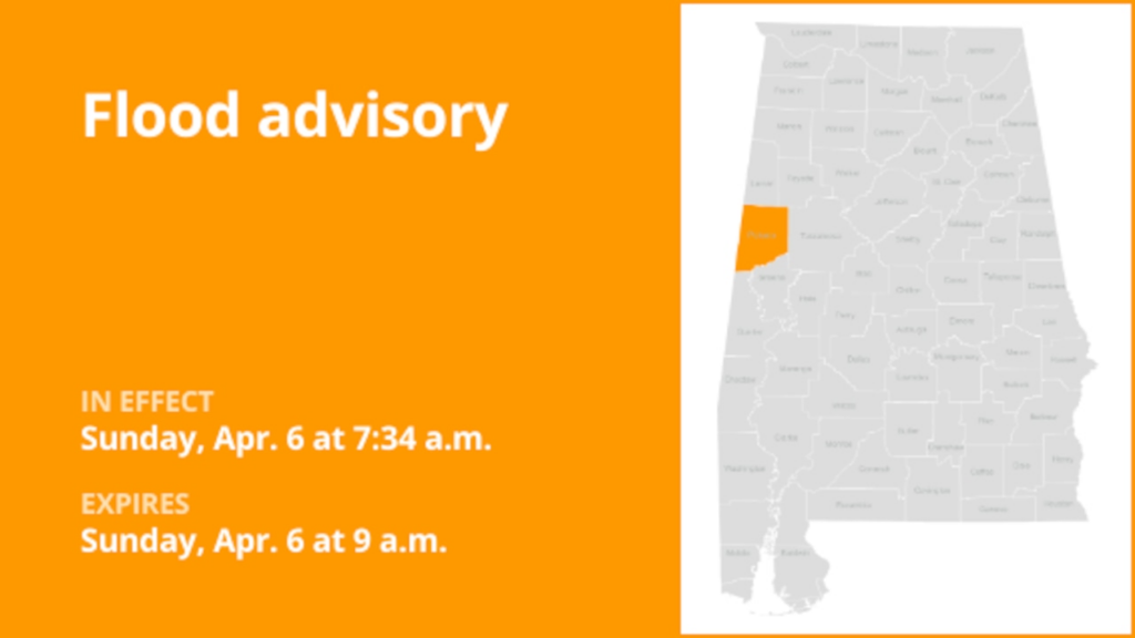 Pickens County placed under a flood advisory Sunday morning triggered by substantial downpours