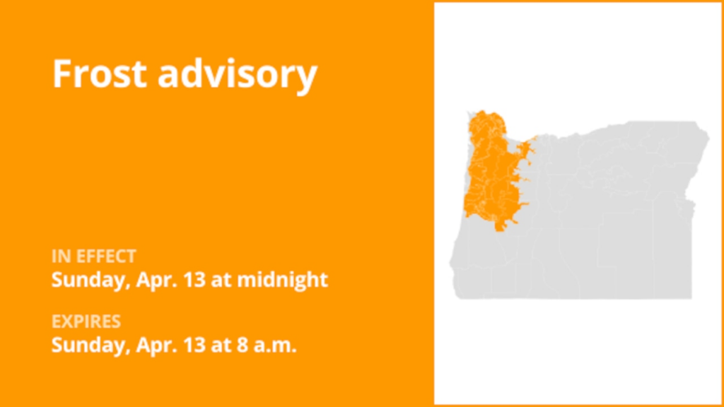 Frost advisory issued for Oregon for Sunday – temperatures falling to 32