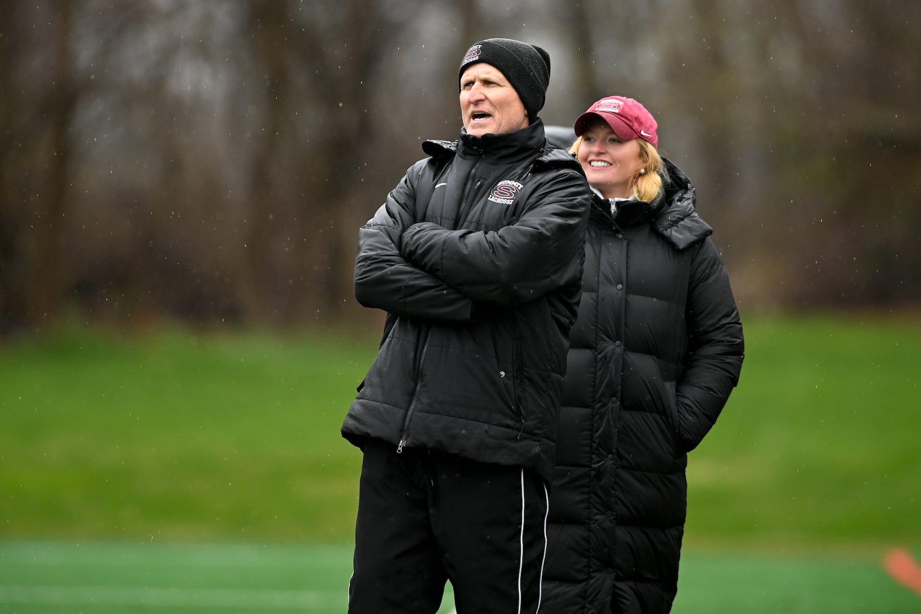 Summit head coach Mike Walsh during the girls lacrosse game between Oak Knoll and Summit at Oak Knoll High School in Chatham, NJ on Saturday, April 12, 2025.