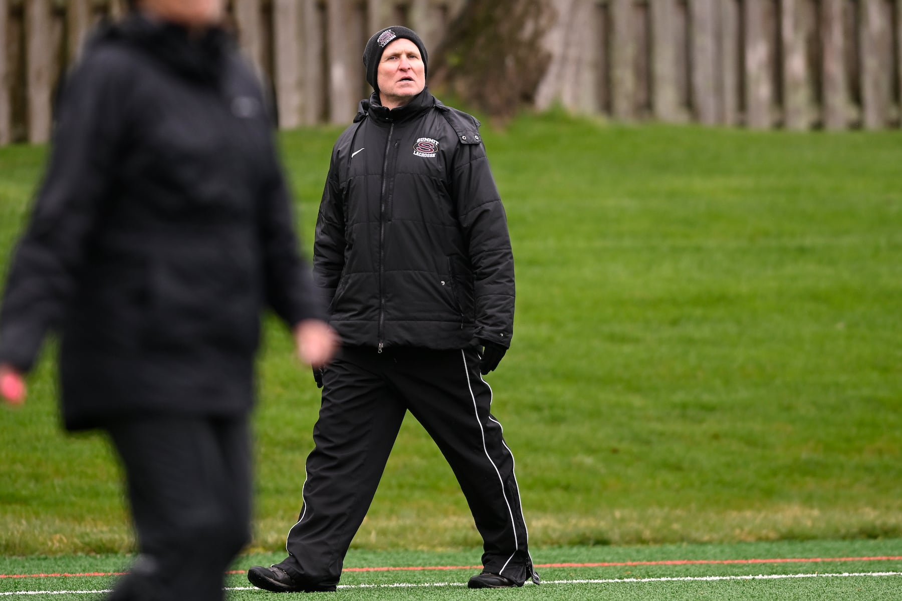 Summit head coach Mike Walsh during the girls lacrosse game between Oak Knoll and Summit at Oak Knoll High School in Chatham, NJ on Saturday, April 12, 2025.