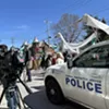 Protesters outside the courthouse