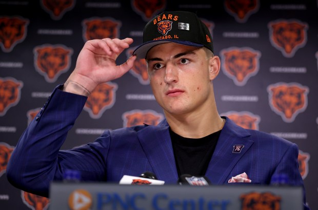 Tight end Colston Loveland, selected by the Bears with the...