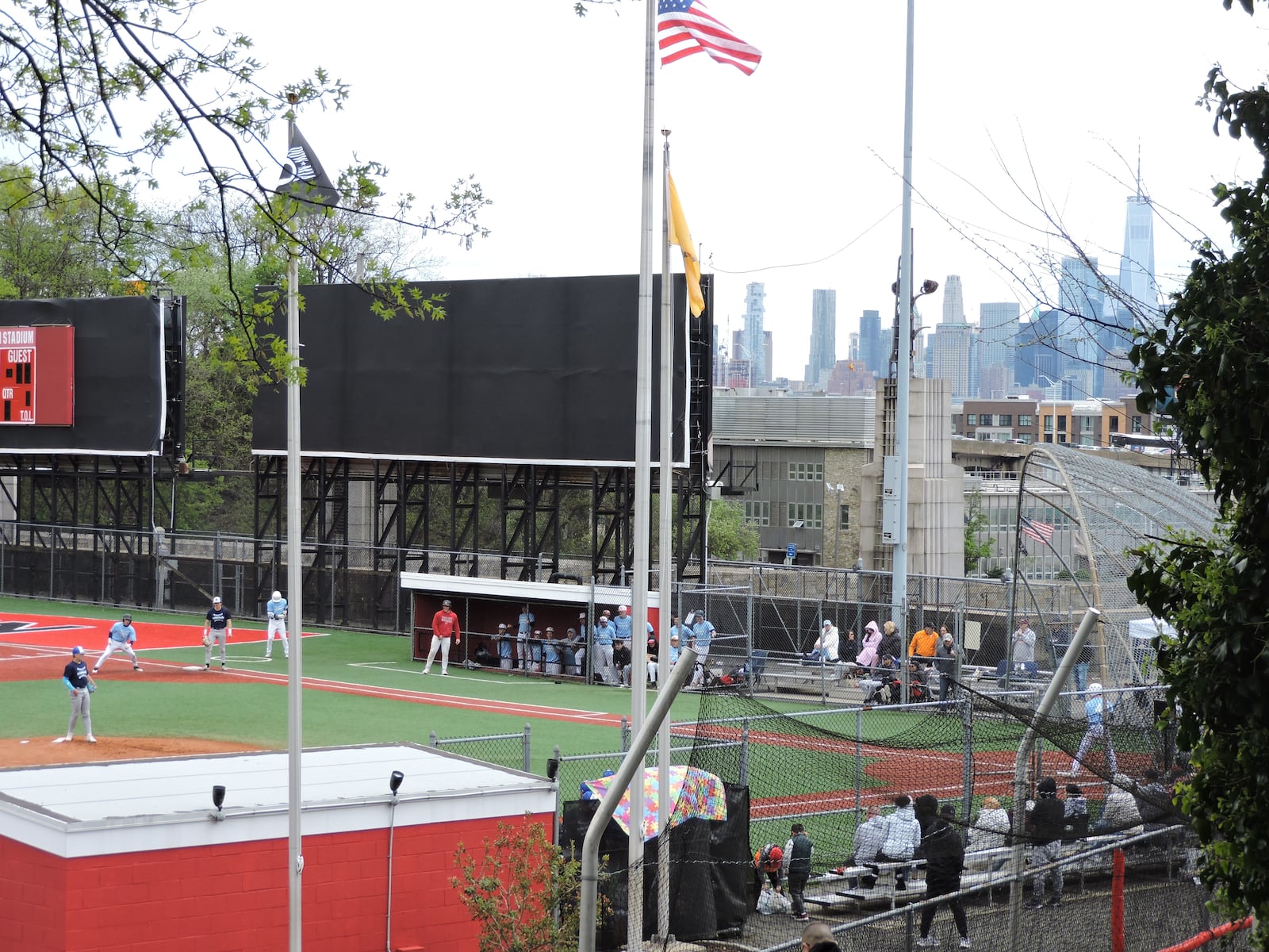The New York City skyline provides a nice backdrop to Weehawken Stadium in a game between Passaic Tech and Glen Rock