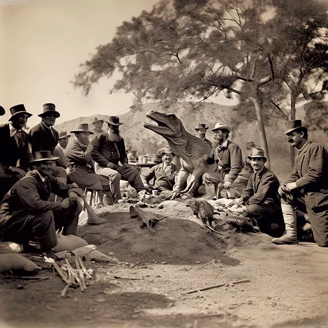 Union soldiers with pet dinosaurs - COURTESY | AI-GENERATED