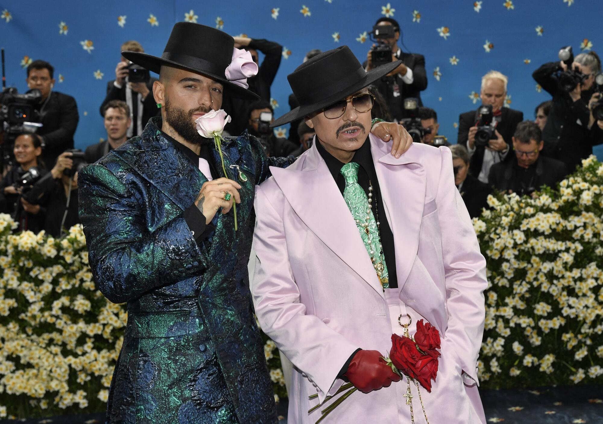 Maluma and Willy Chavarria attend The Met gala celebrating the opening of the "Superfine: Tailoring Black Style" exhibition