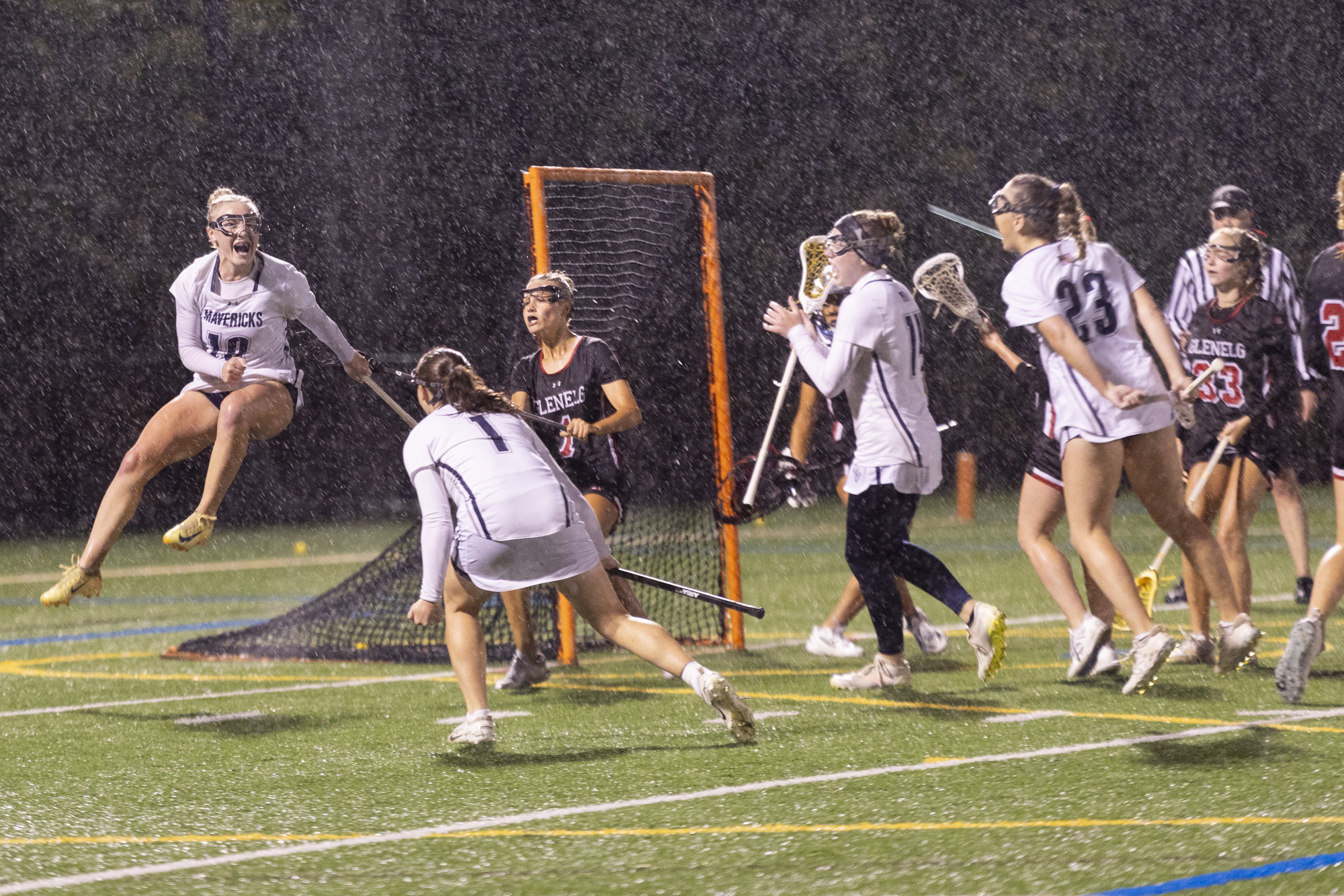 Emma Penczek jumps for joy after scoring a goal during...