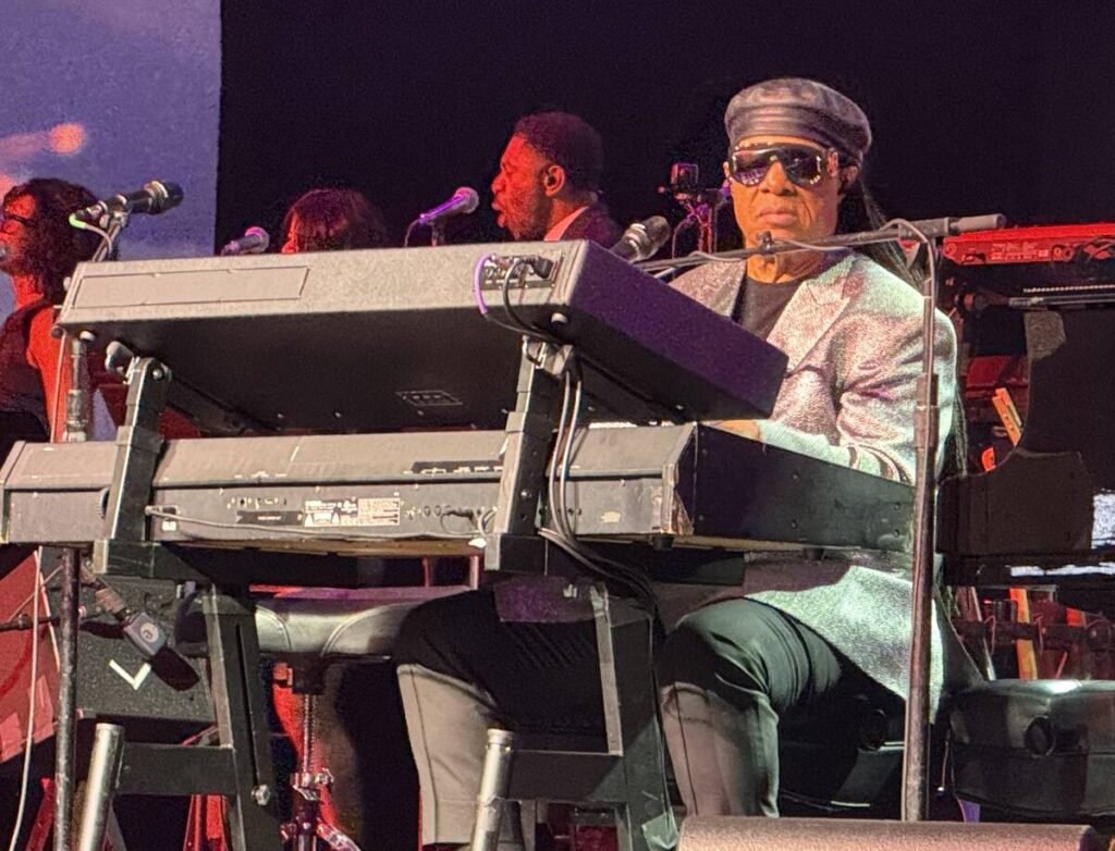 Stevie Wonder performs at the second annual Raiders Silver & Black Gala at Allegiant Stadium on ...