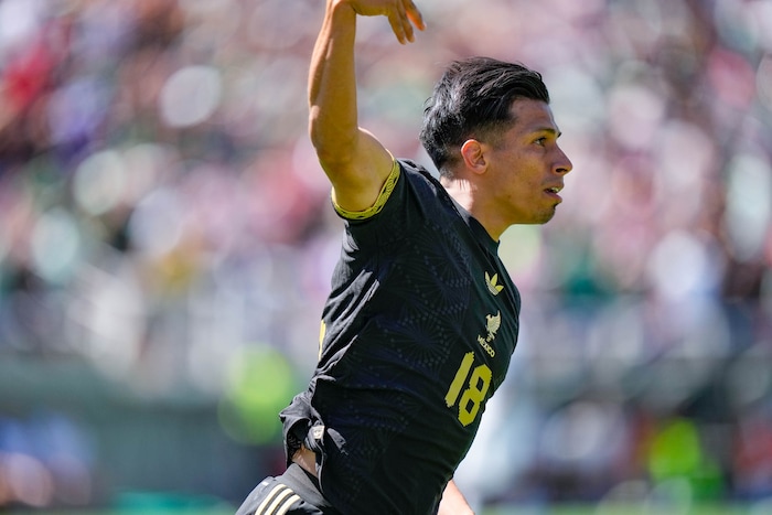 (Francisco Kjolseth  | The Salt Lake Tribune) Ángel Sepúlveda, 18, of Mexico celebrates a goal as the Mexico Men’s National Team takes on Switzerland in a MexTour match at Rice-Eccles Stadium on Saturday, June 7, 2025.