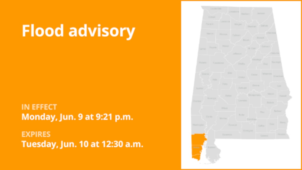 Flood advisory active for Mobile County until early Tuesday caused by prolonged downpours