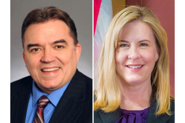 This combo from photos provided by Minnesota Legislature shows from left, Senator John A. Hoffman and Rep. Melissa Hortman. (Minnesota Legislature via AP)