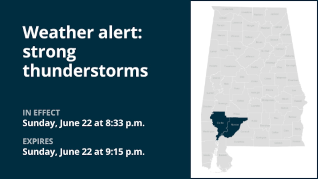 Anticipate strong thunderstorms in Clarke and Monroe counties Sunday night – gusts may reach 40 mph