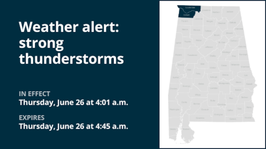 Thunderstorms with pea-sized hail in Lauderdale and Colbert counties Thursday – wind gusts reaching 40 mph