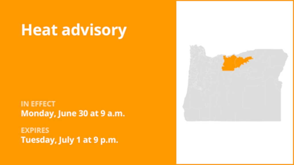 Heat advisory affecting Foothills of the Southern Blue Mountains of Oregon and North Central Oregon Monday and Tuesday