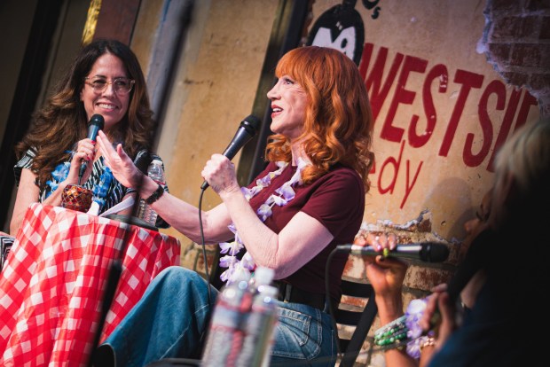 Show creator Julie Golden and guest comic Kathy Griffin in a performance of "The Big D" at Westside Comedy in Santa Monica, California. (Zack Arch)