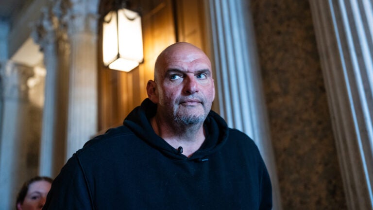 Sen. John Fetterman (D-Penn.) departs a vote on Capitol Hill.