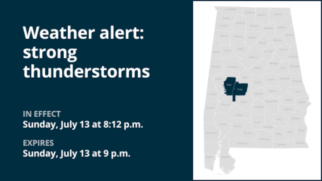 Brace for strong thunderstorms in Hale and Perry counties Sunday night – wind gusts reaching 40 mph