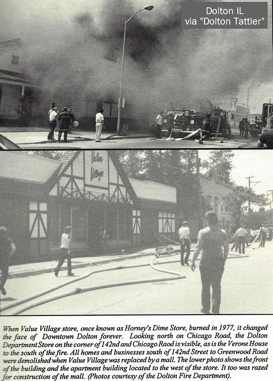 The Value Village store in downtown Dolton burned in a fire in 1977, as shown in the Marlene Cook's history, "Dolton Tattler: Fact, Fiction and Folklore." (Marlene Cook)