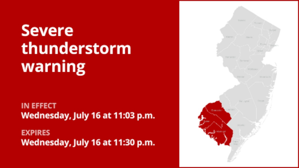 Update: Thunderstorms with damaging winds in 3 N.J. counties Wednesday – gusts to hit 60 mph