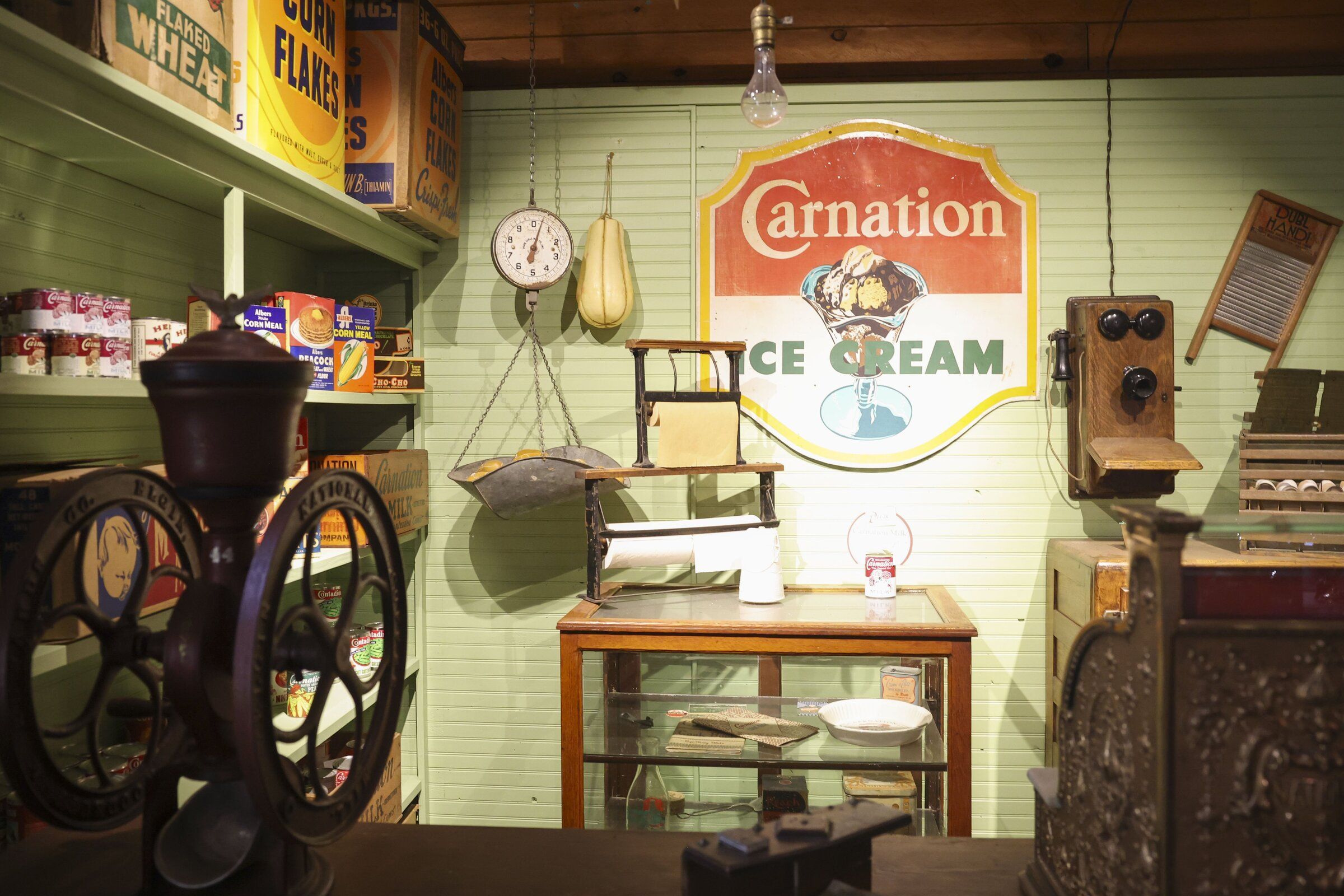 A Carnation ice cream display is featured at the farm's museum. (Ivy Ceballo / The Seattle Times)