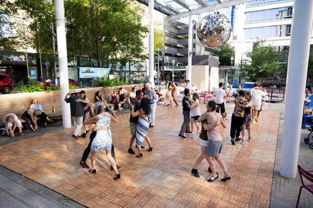 This downtown Portland park transforms on summer nights as dancers do the tango
