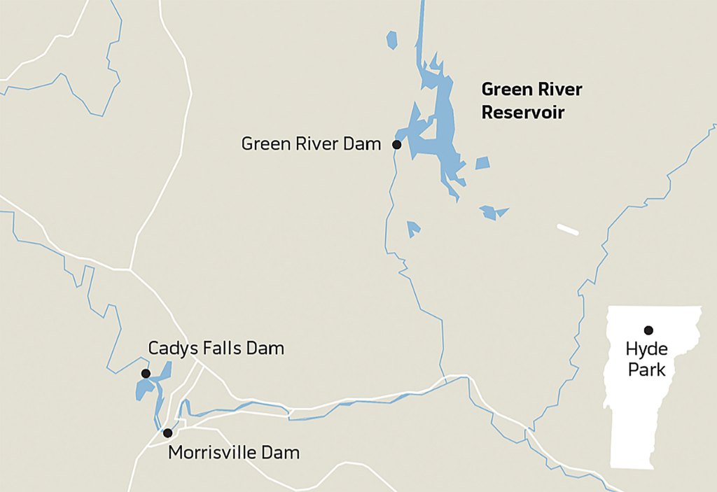 Map of Green River Reservoir and dams near Hyde Park