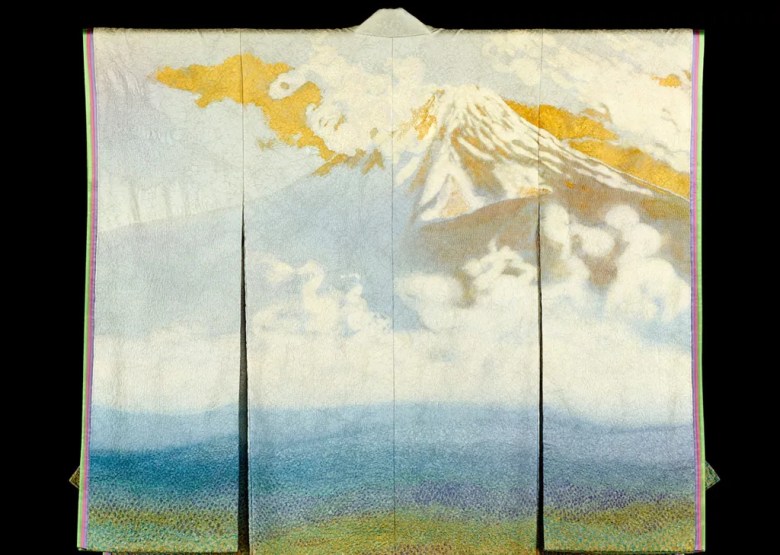 “Fuji and Woodland Covered in Fog” kimono by Itchiku Kubota