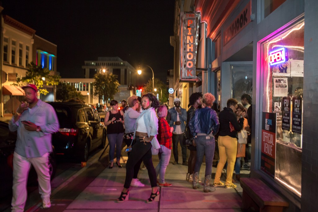 The line to see Rapsody at The Pinhook during the 2016 Art of Cool Festival stretched out into the street. Photo by Alex Boerner.