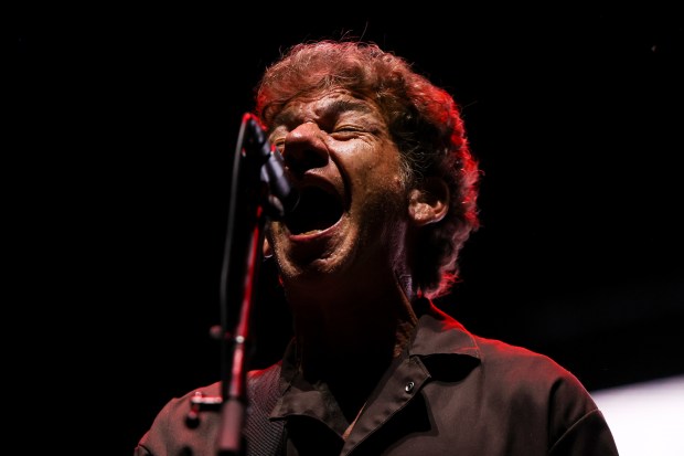 Blake Schwarzenbach of Jawbreaker performs on the Roots Stage at Riot Fest in Douglass Park on Sept. 21, 2025. (Eileen T. Meslar/Chicago Tribune)