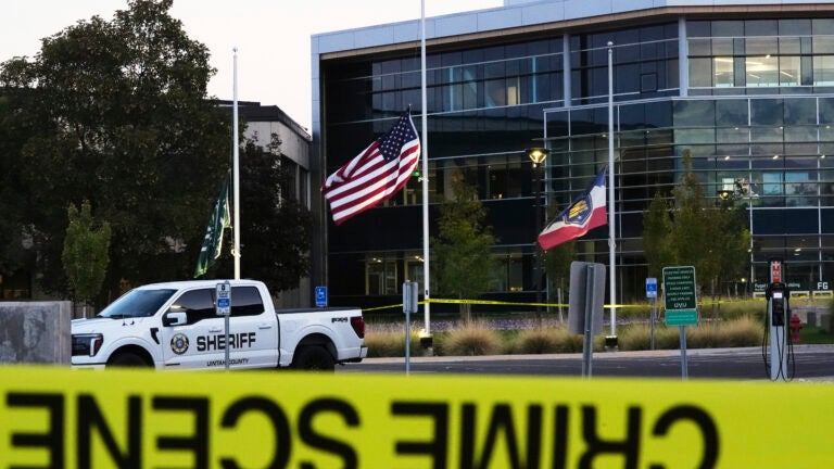 Crime scene tape surrounds Utah Valley University.
