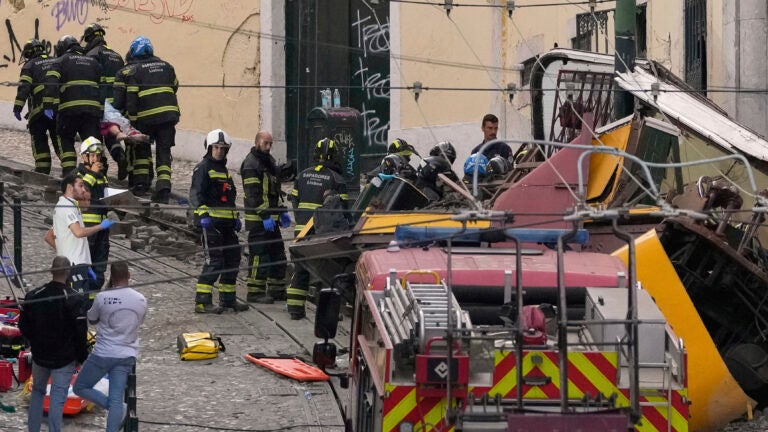 Lisbon Portugal Streetcar Derailed