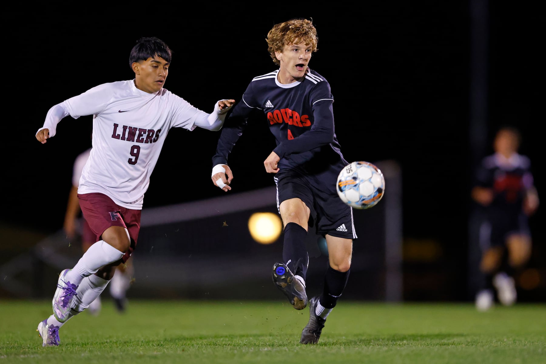 Easton's Charles Kranich (4) battles Phillipsburg's Santos Ciezza (9) during a boy’s soccer match in Easton on Oct. 13 2025.