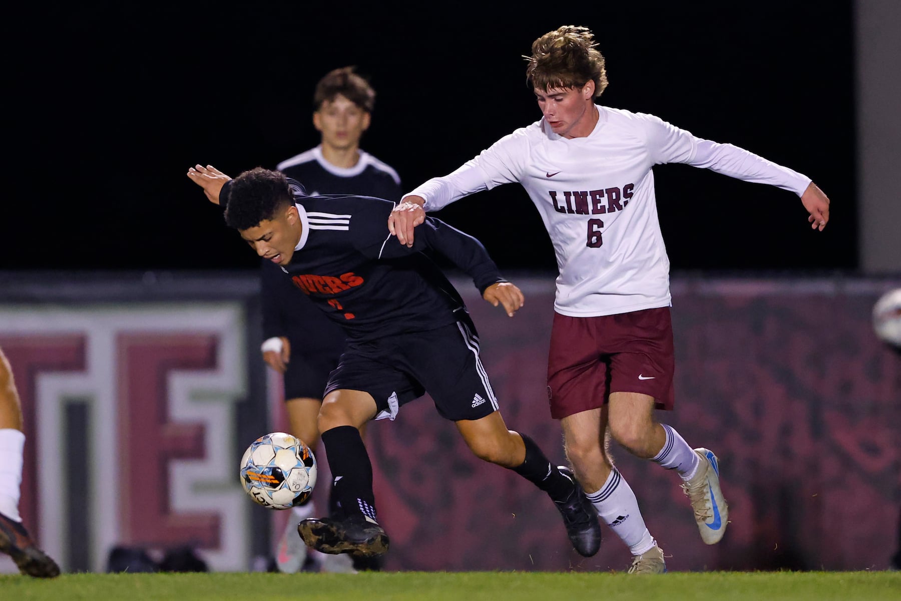Easton's Jesus Uzcategui (7) battles Phillipsburg's Declan Heagney (6) during a boy’s soccer match in Easton on Oct. 13 2025.