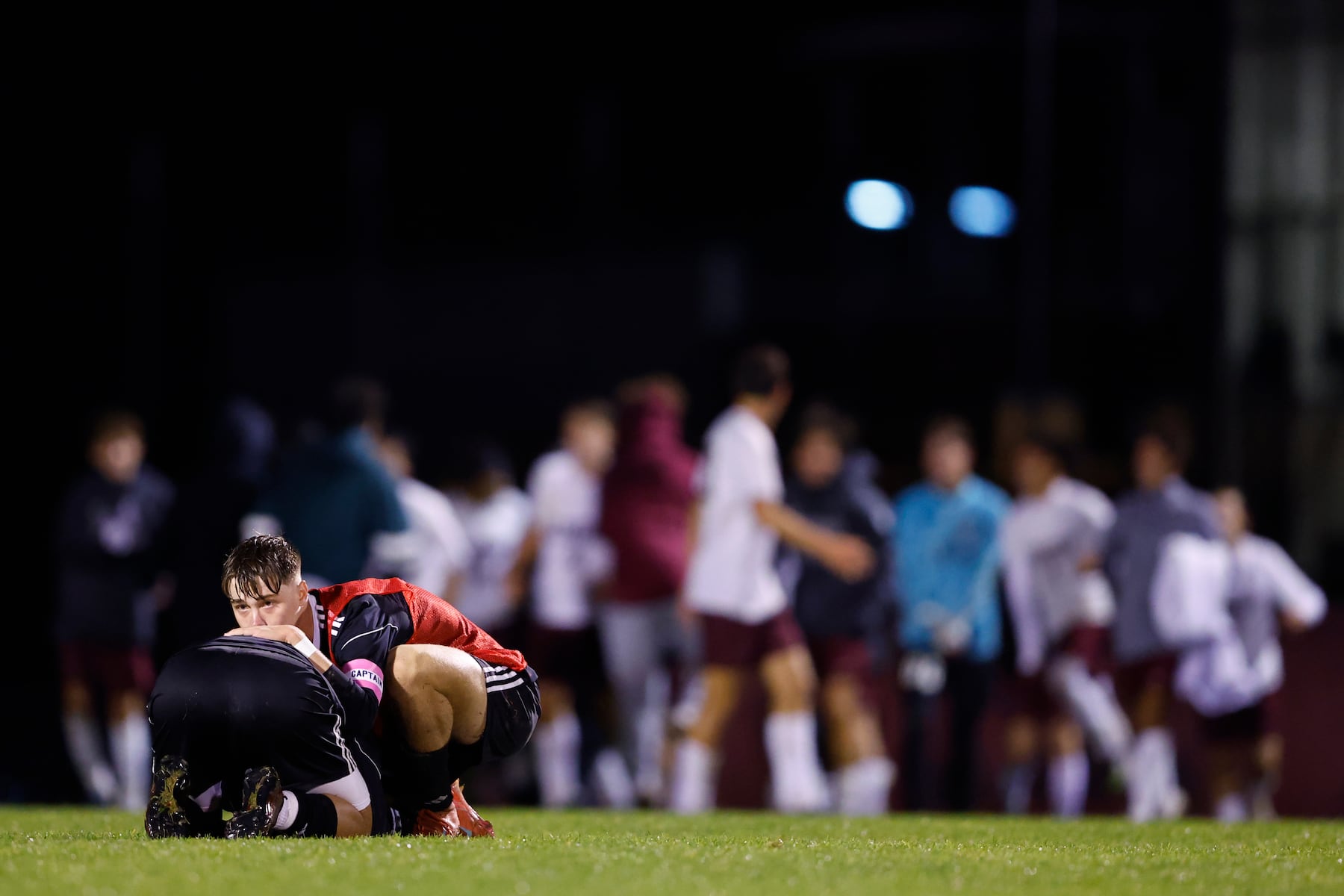 Two Easton players reacts as Phillipsburg celebrates after winning in double-overtime during a boy’s soccer match in Easton on Oct. 13 2025.