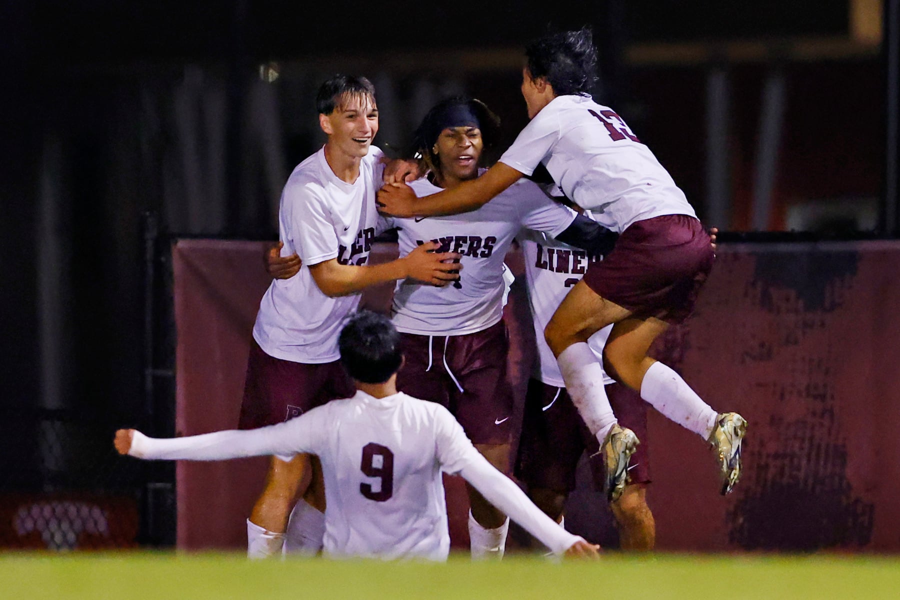 Phillipsburg's Christian Martin (14) celebrates with teammates after scoring the game winning goal in double-overtime against Easton in a boy’s soccer match in Easton on Oct. 13 2025.