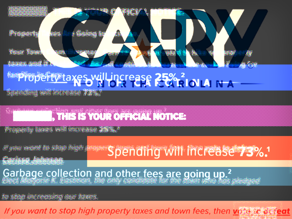 Cary candidate mailer designed to imitate official town documents