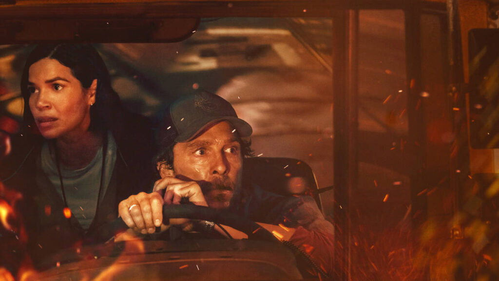 America Ferrera and Matthew McConaughey in “The Lost Bus.” (Apple TV+)