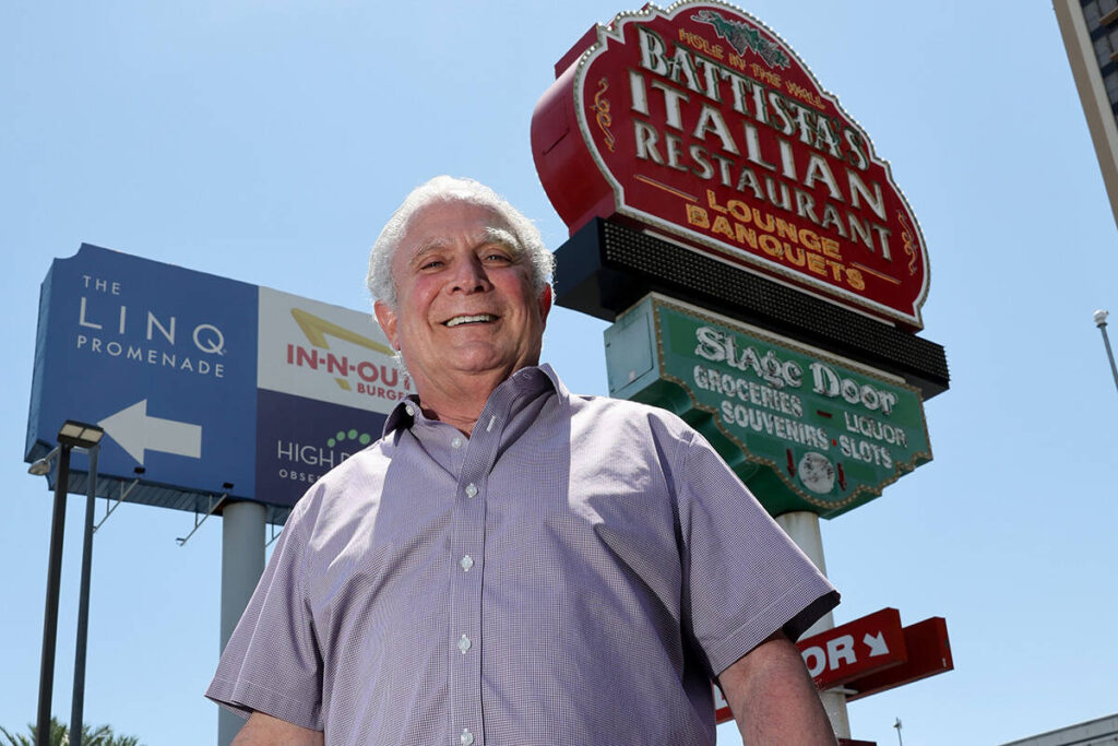 Owner Randy Markin poses outside Battista's Hole in the Wall in Las Vegas Friday, June 6, 2025. ...