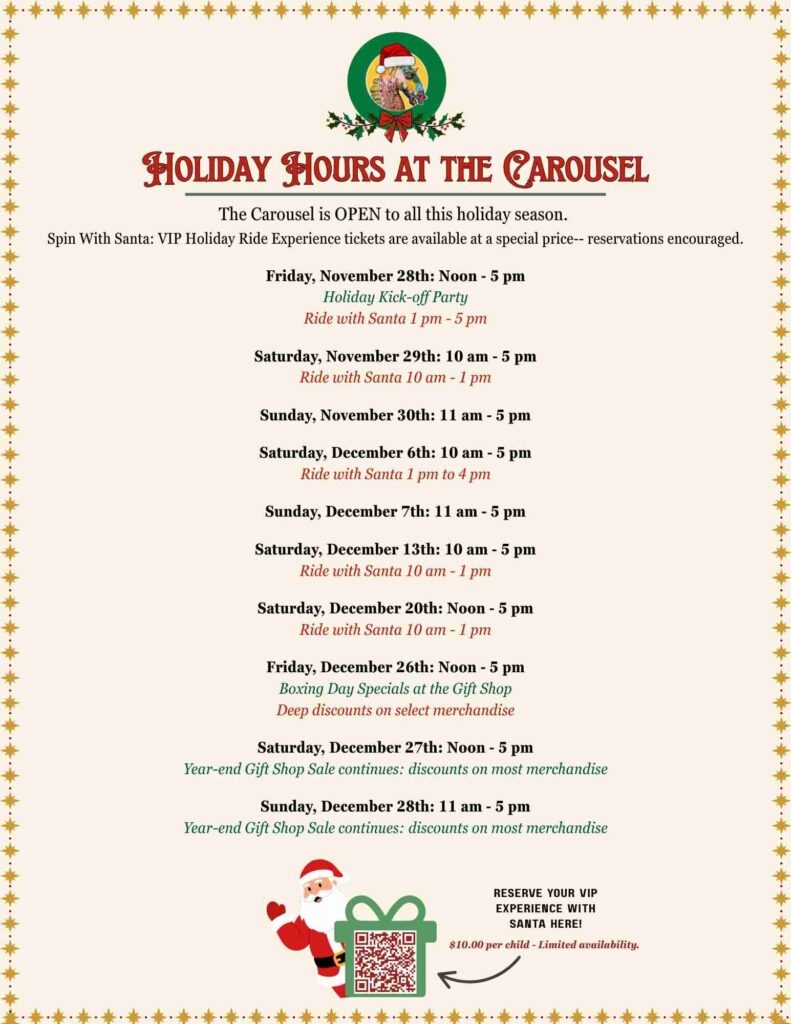 Buffalo Heritage Carousel Announces 2025 Holiday Hours featuring the Return of Rides with Santa