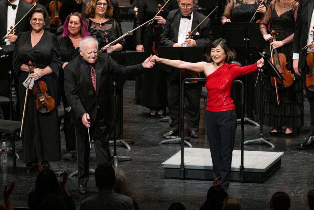 New Las Vegas Philharmonic Music Director Rei Hotoda is introduced to the audience at Reynolds ...