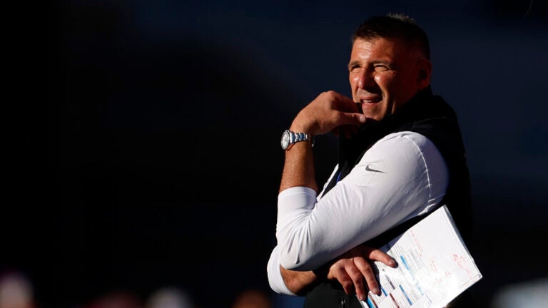 New England Patriots head coach Mike Vrabel during the third quarter. The New England Patriots played the Atlanta Falcons at Gillette Stadium on Nov. 2, 2025.