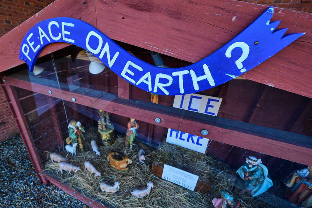 Church Nativity scenes add zip ties, gas masks and ICE to protest raids