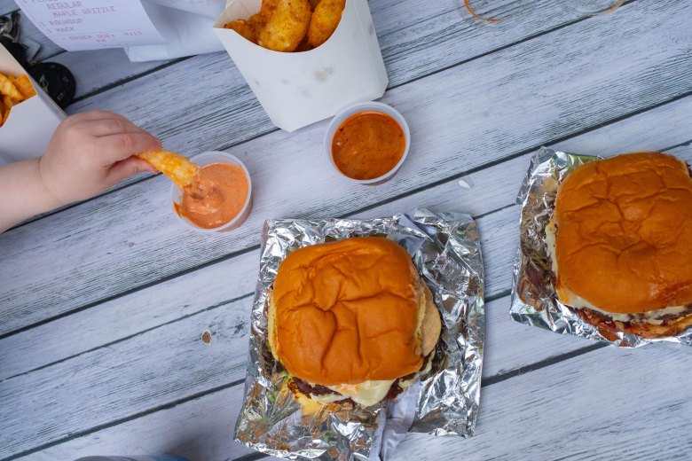 Burgers and fries at Peace Burger