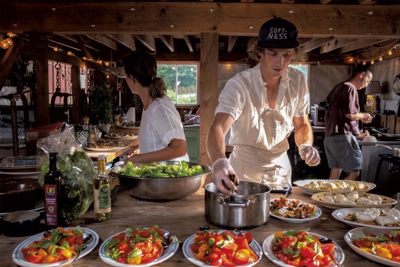 From left: Beth Herbert, Nevin Taylor and Tyler Akabane in the Bliss Farm barn kitchen