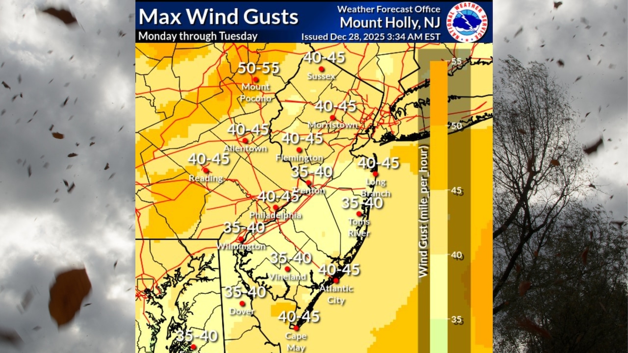 N.J. weather: Dangerous ice, freezing rain tonight. Winds up to 50 mph Monday.