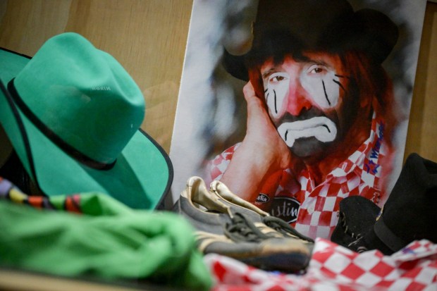 Rodeo bullfighter and clown memorabilia at the Pro Rodeo Hall of Fame in Colorado Springs on Wednesday, Nov. 12, 2025. (Photo by AAron Ontiveroz/The Denver Post)