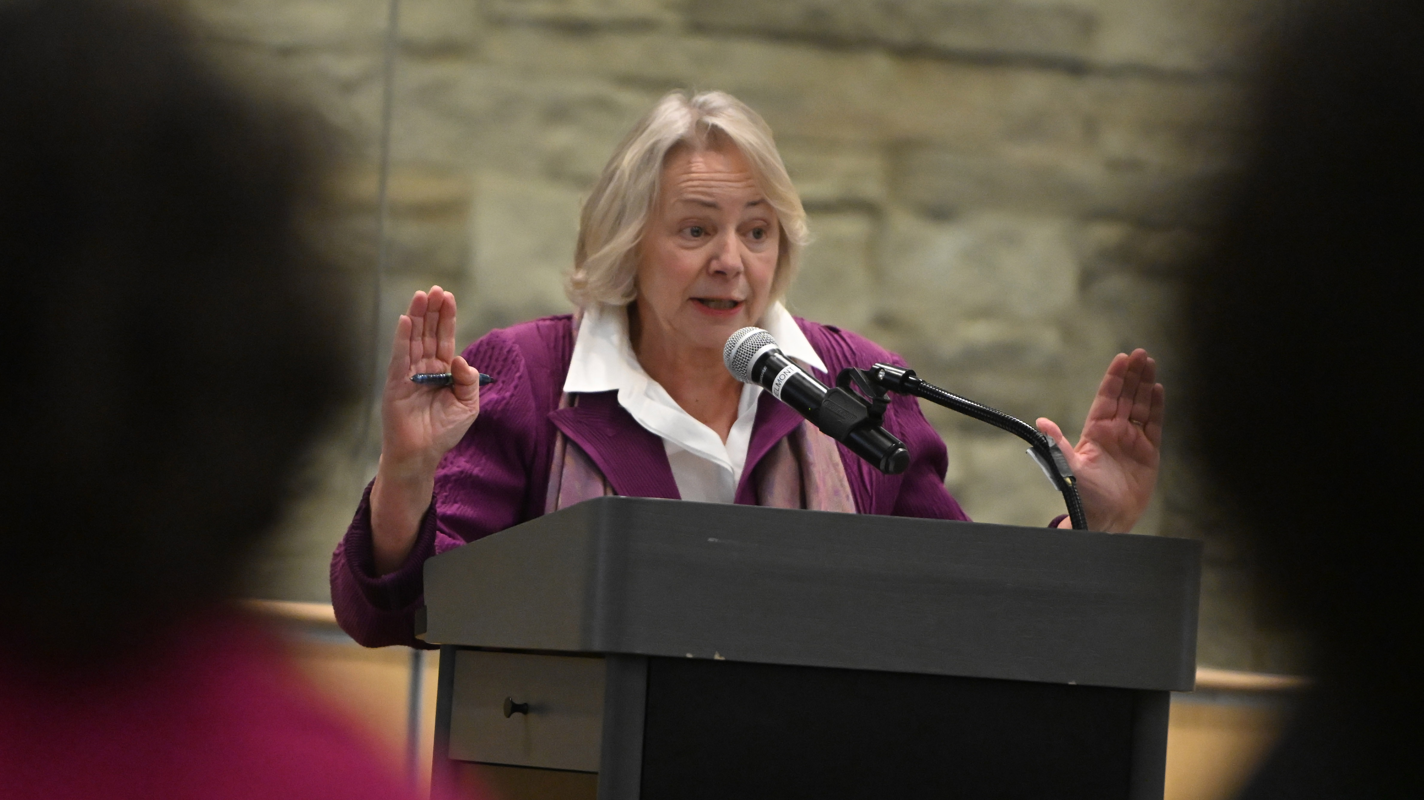 Howard County Executive candidate Deb Jung answers a question during...