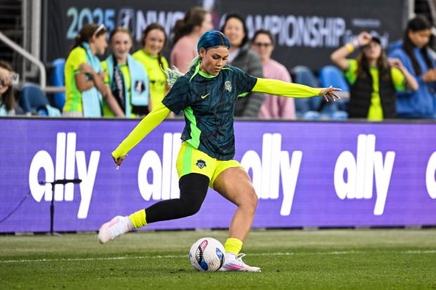 Washington Spirit forward Trinity Rodman warms up before the NWSL championship match against Gotham FC on Nov. 22, 2025, in San Jose, Calif. (Justine Willard/AP)