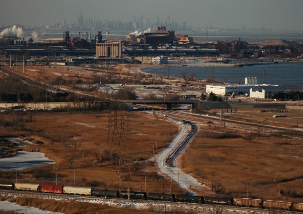 A site near the Gary-Hammond border, near a passenger rail track, is one of three sites proposed by Indiana for a future Bears stadium, Jan. 19, 2026. (E. Jason Wambsgans/Chicago Tribune)